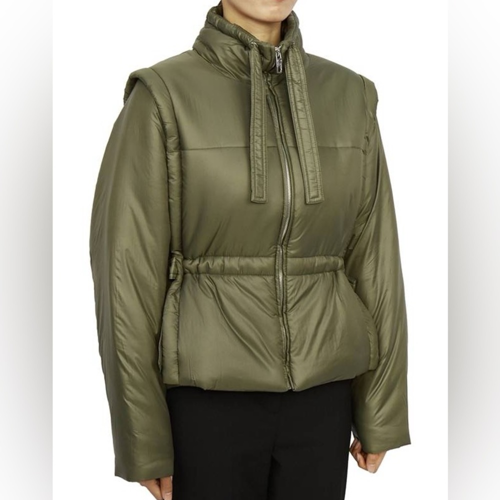 Ganni Quilted Embroidered Puffer Jacket green nwt